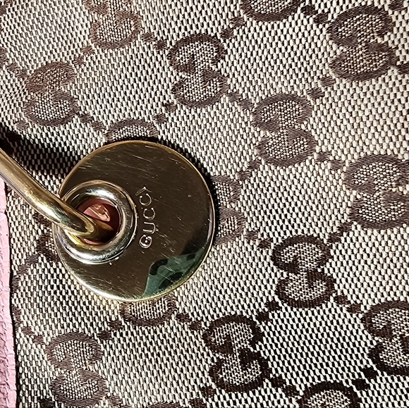 GUCCI Vintage Monogram Tote Brown/tan canvas & pink Leather trim - Picture 5 of 16